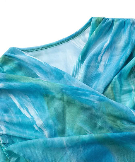 Oceanic Dreams Ruched Mesh Long Sleeve Wrap Top - Chic Fall Layering Essential