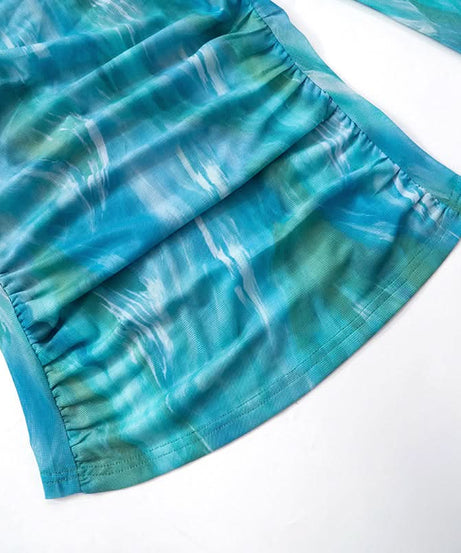 Oceanic Dreams Ruched Mesh Long Sleeve Wrap Top - Chic Fall Layering Essential