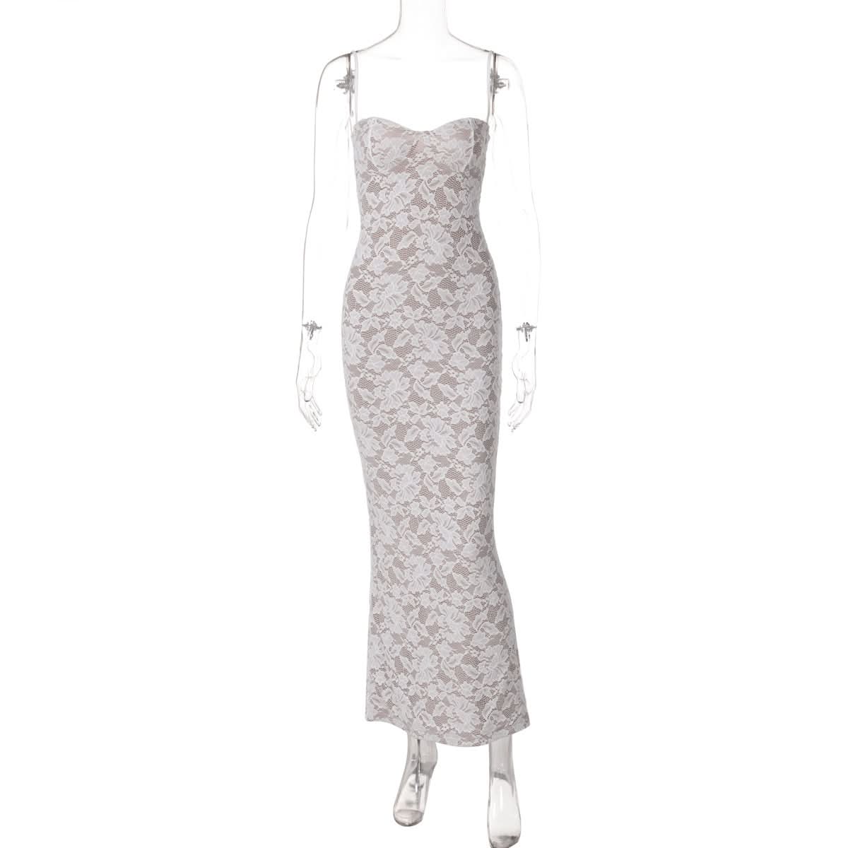 Elegant White Lace Sweetheart Maxi Dress - Bodycon Fit for Fall & Holiday Celebrations