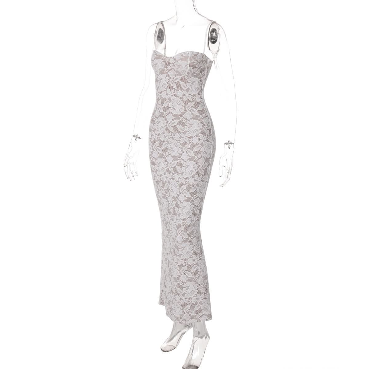 Elegant White Lace Sweetheart Maxi Dress - Bodycon Fit for Fall & Holiday Celebrations