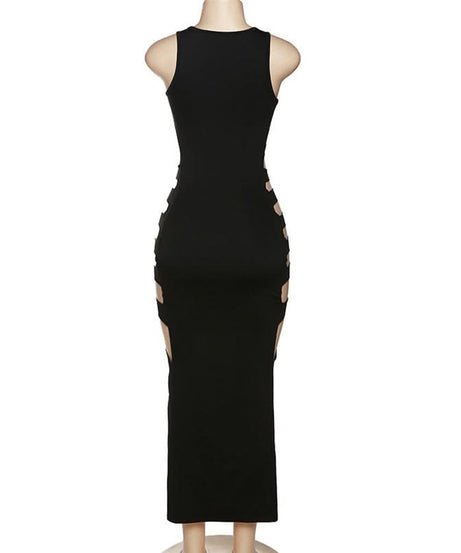 Sultry Ribcage Cutout Bodycon Maxi Dress - Black Halloween Party & Night Out