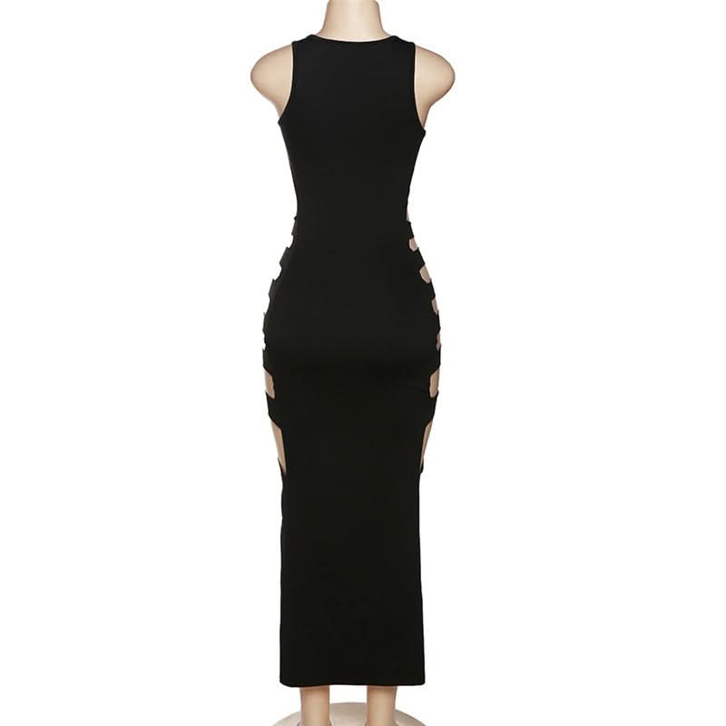 Sultry Ribcage Cutout Bodycon Maxi Dress - Black Halloween Party & Night Out