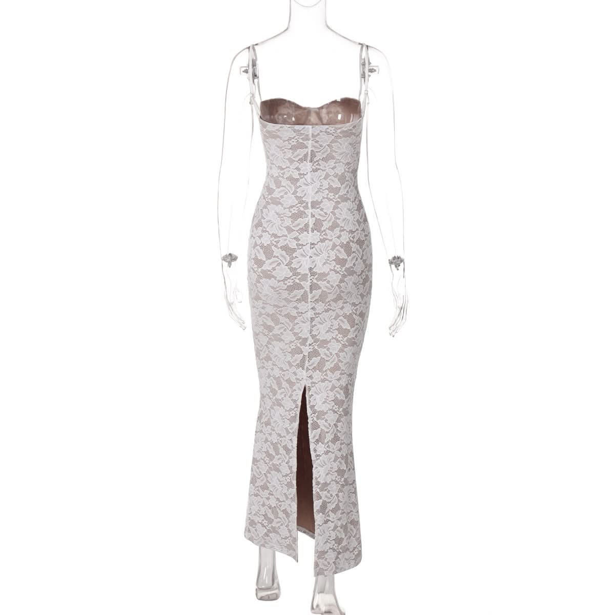 Elegant White Lace Sweetheart Maxi Dress - Bodycon Fit for Fall & Holiday Celebrations