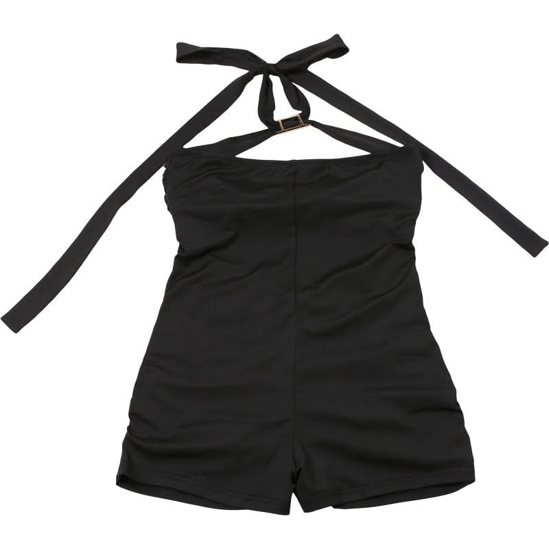 Chic Black Halter Cutout Romper with Gold Accents - Your Elevated Go-To for Fall Nights & Parties