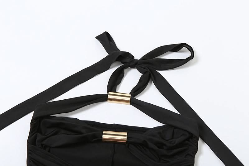 Chic Black Halter Cutout Romper with Gold Accents - Your Elevated Go-To for Fall Nights & Parties