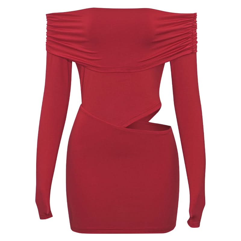 Sultry Red Off-Shoulder Cut-Out Mini Dress | Long Sleeve Fall & Holiday Party Ready