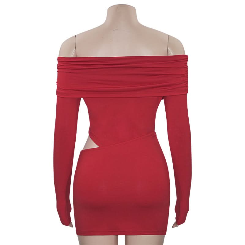 Sultry Red Off-Shoulder Cut-Out Mini Dress | Long Sleeve Fall & Holiday Party Ready
