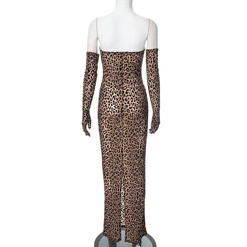 Fierce Leopard Print Strapless Maxi Dress with Integrated Gloves – Your Ultimate Fall & Holiday Party Statement
