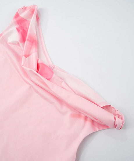 Show-Stopping Pink Floral One-Shoulder Maxi Dress - Elegant Ruched Gown for Resort & Holiday Getaways