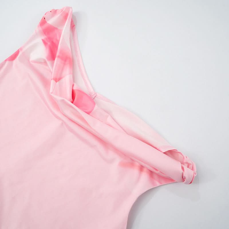 Show-Stopping Pink Floral One-Shoulder Maxi Dress - Elegant Ruched Gown for Resort & Holiday Getaways