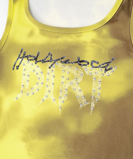 Effortless Y2K Tie-Dye Ribbed 'Addicted' Tank & Shorts Set - Rhinestone Embellished Loungewear for Fall