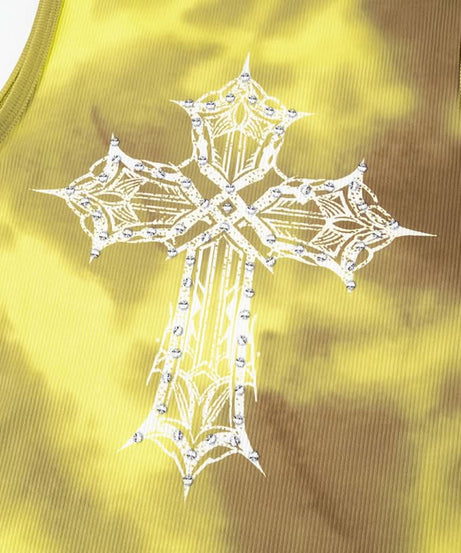 Effortless Y2K Tie-Dye Ribbed 'Addicted' Tank & Shorts Set - Rhinestone Embellished Loungewear for Fall