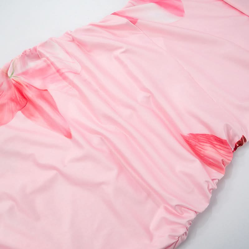 Show-Stopping Pink Floral One-Shoulder Maxi Dress - Elegant Ruched Gown for Resort & Holiday Getaways