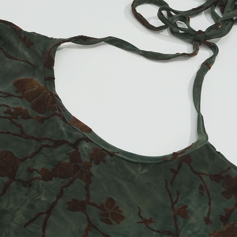 Enchanting Autumn Bloom Velvet Maxi Dress – Elegant Long Sleeve Backless Tie Gown