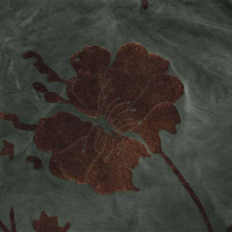 Enchanting Autumn Bloom Velvet Maxi Dress – Elegant Long Sleeve Backless Tie Gown