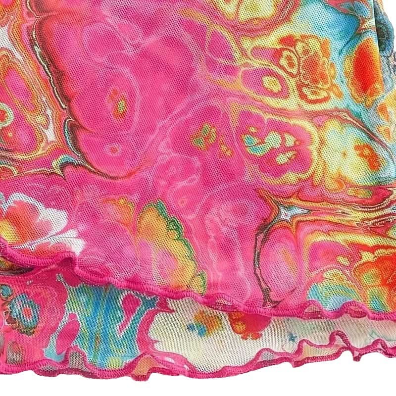 Vibrant Psychedelic Mesh Tie-Front Bell Sleeve Crop Top - Fall's Bold Statement