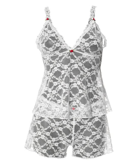 Romantic White Lace Cami & Shorts Loungewear Set - Cozy Fall Nights & Holiday Charm