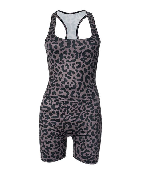 Fierce Fall Style: Women's Leopard Print Square Neck Tank & Biker Shorts Athleisure Set