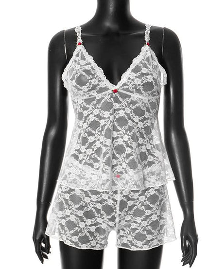 Romantic White Lace Cami & Shorts Loungewear Set - Cozy Fall Nights & Holiday Charm