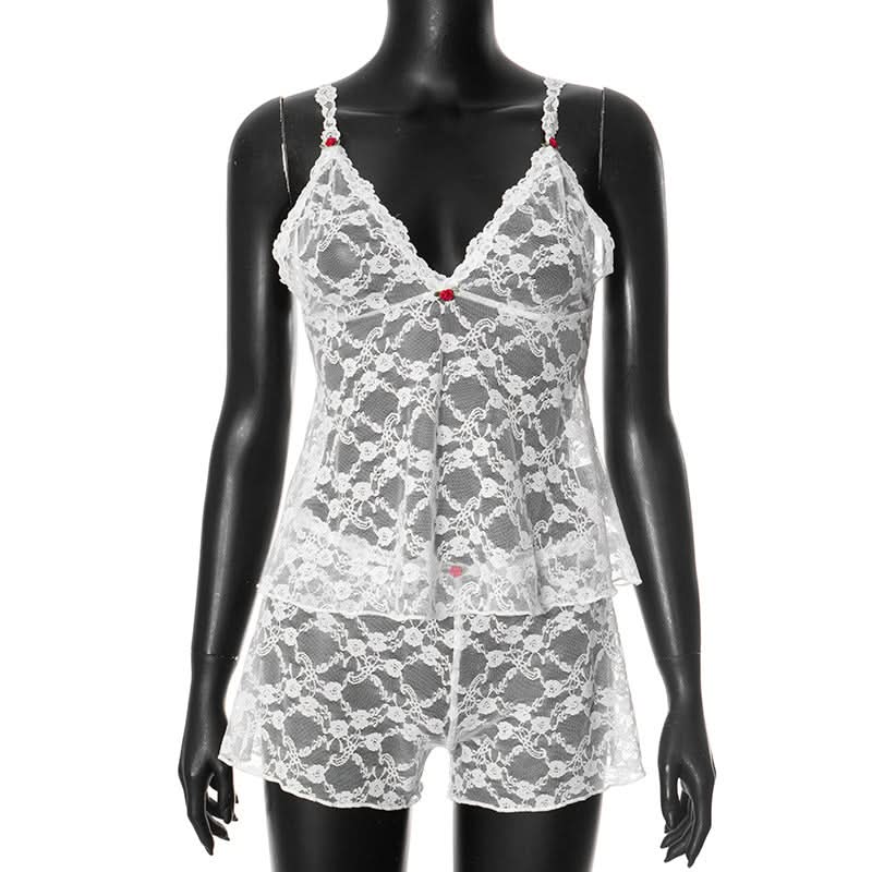 Romantic White Lace Cami & Shorts Loungewear Set - Cozy Fall Nights & Holiday Charm