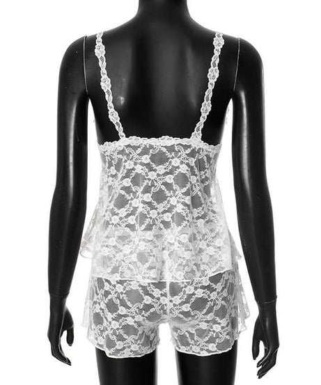 Romantic White Lace Cami & Shorts Loungewear Set - Cozy Fall Nights & Holiday Charm