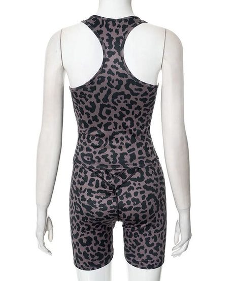 Fierce Fall Style: Women's Leopard Print Square Neck Tank & Biker Shorts Athleisure Set
