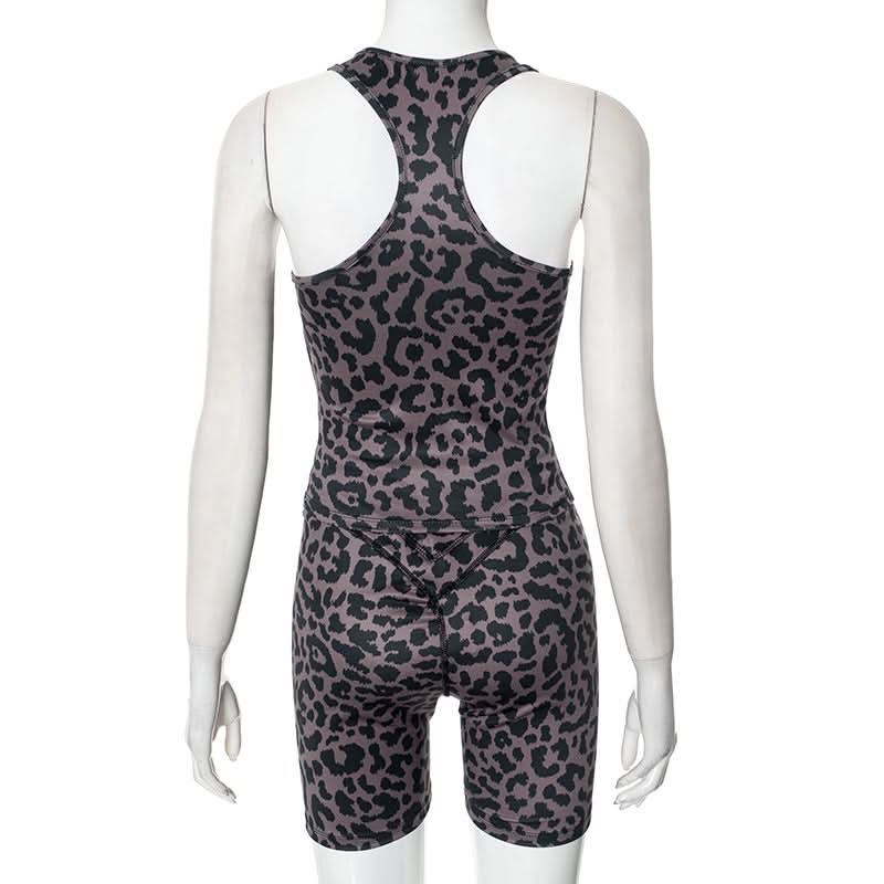 Fierce Fall Style: Women's Leopard Print Square Neck Tank & Biker Shorts Athleisure Set