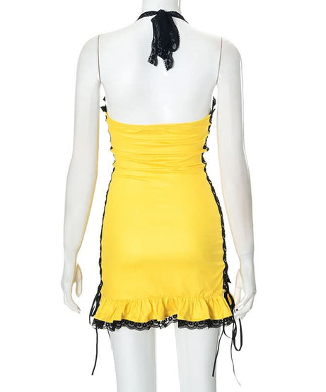 Edgy Y2K Skull & Flame Halter Mini Dress - Halloween Party Ready!