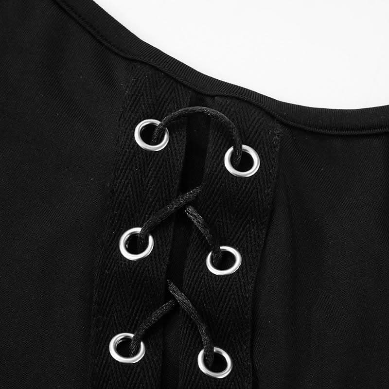 Dark Enchantress Asymmetrical Ruffle Cami Top - Edgy Lace-Up Tank for Fall & Halloween