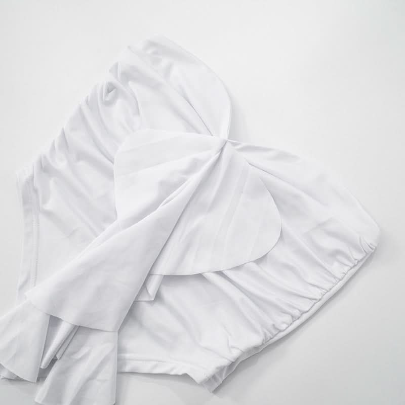 Chic White Ruffle Ruched Strapless Top - Fall Party & Layering Essential