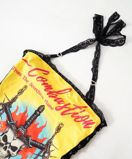 Edgy Y2K Skull & Flame Halter Mini Dress - Halloween Party Ready!