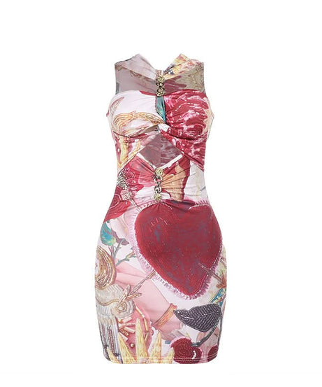 Phoenix Rising Chain Halter Cut-Out Mini Dress - Fierce Fall Party Style