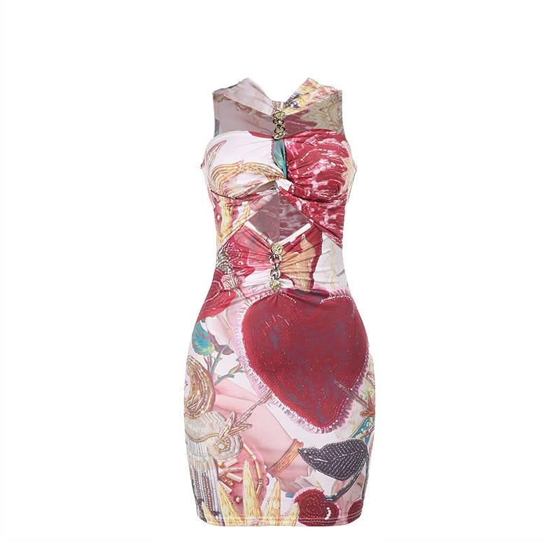 Phoenix Rising Chain Halter Cut-Out Mini Dress - Fierce Fall Party Style