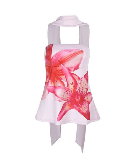 Effortless Pink Lily Halter Tube Top | Your Chic 'Escape the Chill' Vacation Essential