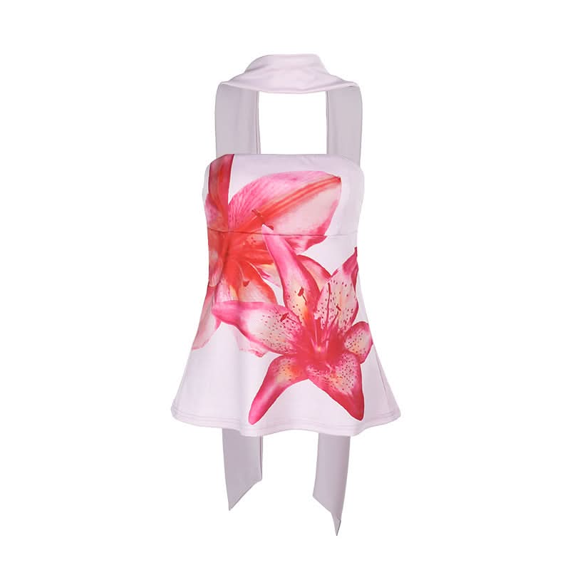 Effortless Pink Lily Halter Tube Top | Your Chic 'Escape the Chill' Vacation Essential