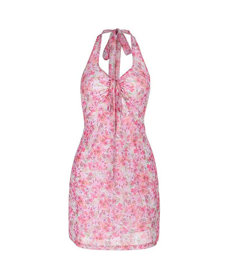 Dreamy Pink Floral Halter Mini Dress – Your Warm Weather Escape & Resort Essential