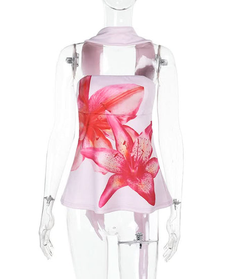 Effortless Pink Lily Halter Tube Top | Your Chic 'Escape the Chill' Vacation Essential