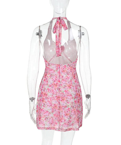 Dreamy Pink Floral Halter Mini Dress – Your Warm Weather Escape & Resort Essential