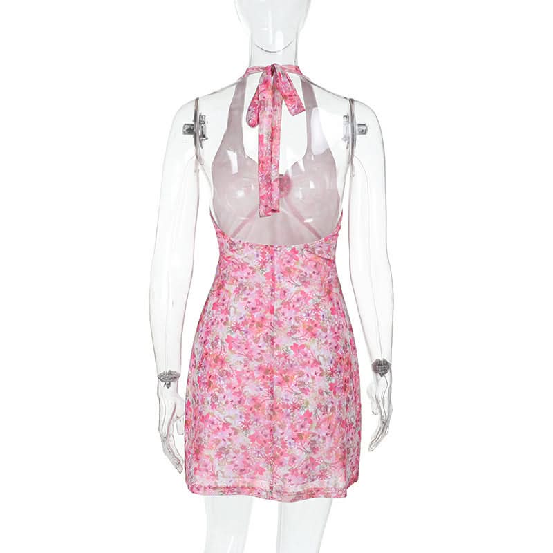Dreamy Pink Floral Halter Mini Dress – Your Warm Weather Escape & Resort Essential