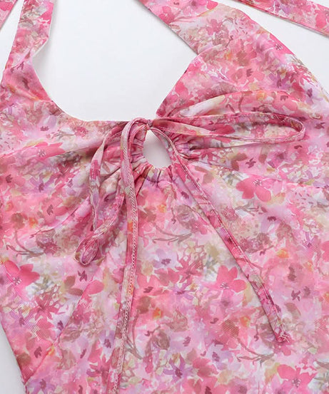 Dreamy Pink Floral Halter Mini Dress – Your Warm Weather Escape & Resort Essential