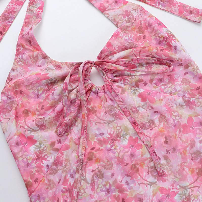 Dreamy Pink Floral Halter Mini Dress – Your Warm Weather Escape & Resort Essential
