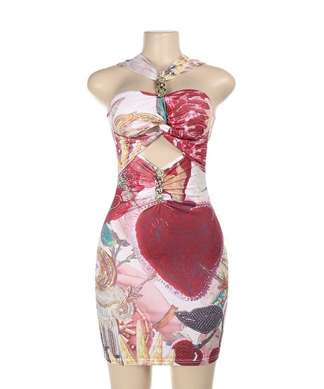 Phoenix Rising Chain Halter Cut-Out Mini Dress - Fierce Fall Party Style