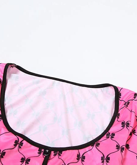 Y2K Coquette Pink Bow Halter Crop Top & Shorts Set - Long Sleeve Party Outfit
