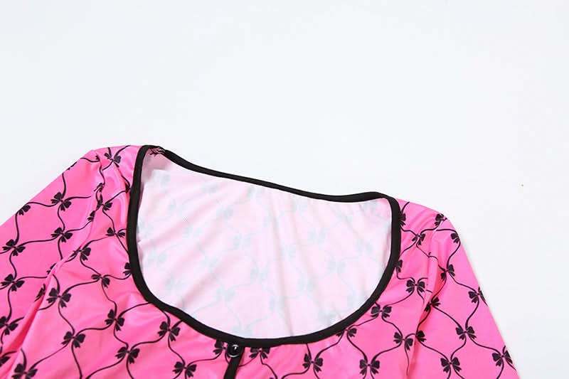 Y2K Coquette Pink Bow Halter Crop Top & Shorts Set - Long Sleeve Party Outfit