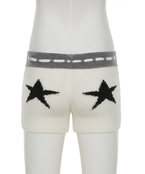 Cozy Knit Drawstring Lounge Shorts with Star Detail - Perfect for Fall