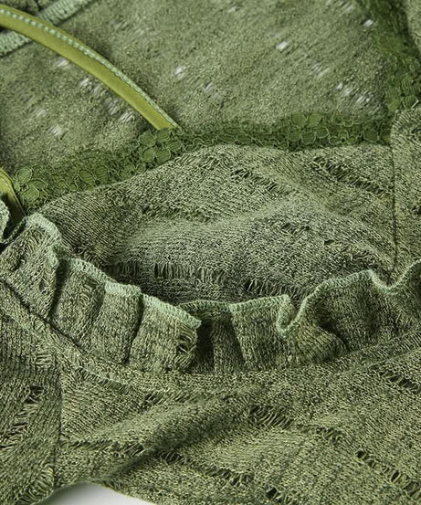 Enchanting Olive Green Ruffle Knit Crop Top | Y2K Flared Sleeve & Lace Detail for Fall