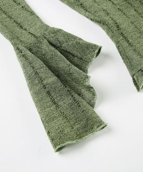 Enchanting Olive Green Ruffle Knit Crop Top | Y2K Flared Sleeve & Lace Detail for Fall