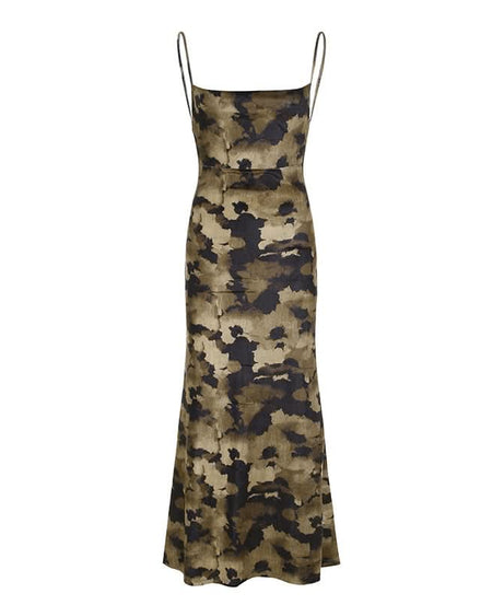 Chic Abstract Camo Maxi Slip Dress – Backless Elegance for Fall Nights
