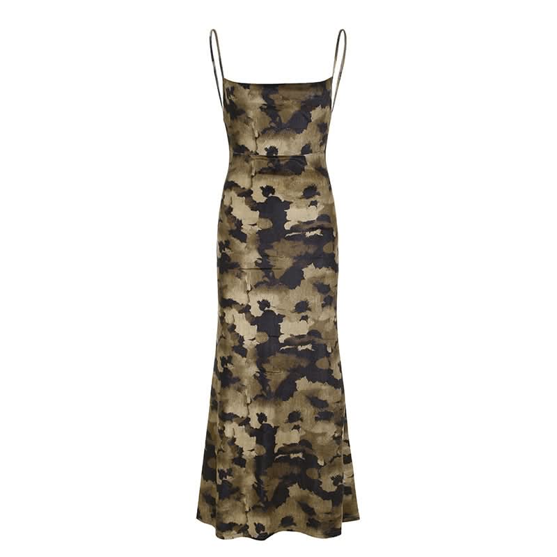 Chic Abstract Camo Maxi Slip Dress – Backless Elegance for Fall Nights