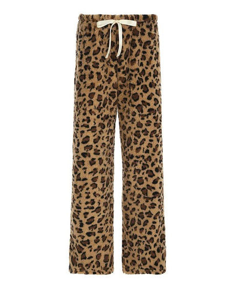 Cozy Chic: Plush Leopard Print Drawstring Straight Leg Loungewear Pants for Fall